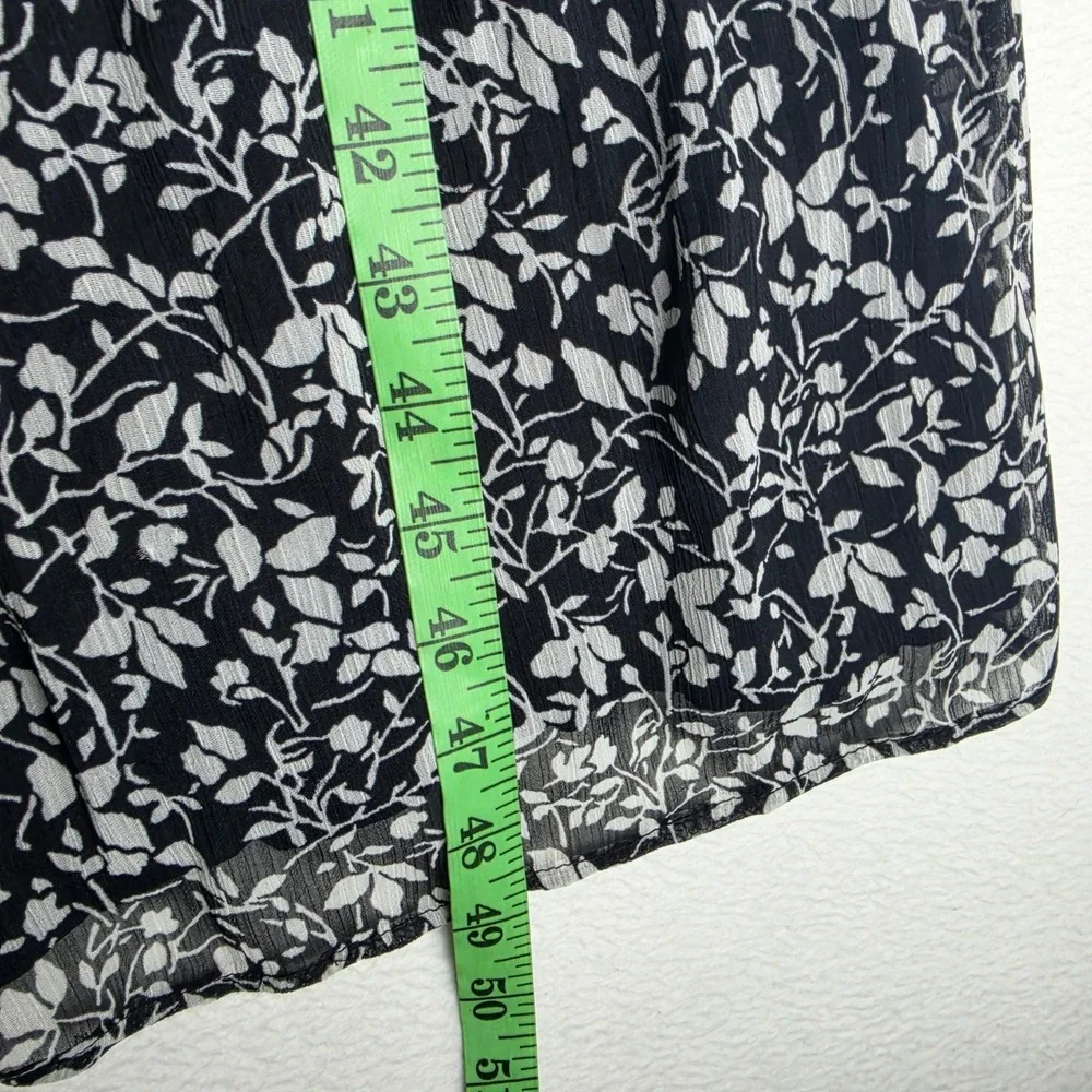 LOFT Black White Floral Ruffle Midi Dress 3/4 Sleeve Large